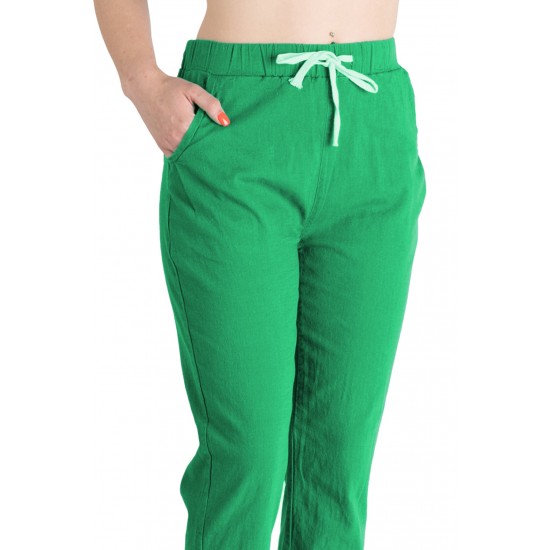 Pantaloni Dama Antonia Din Bumbac Racoros De Vara Cu Siret In Talie,Verde Crud